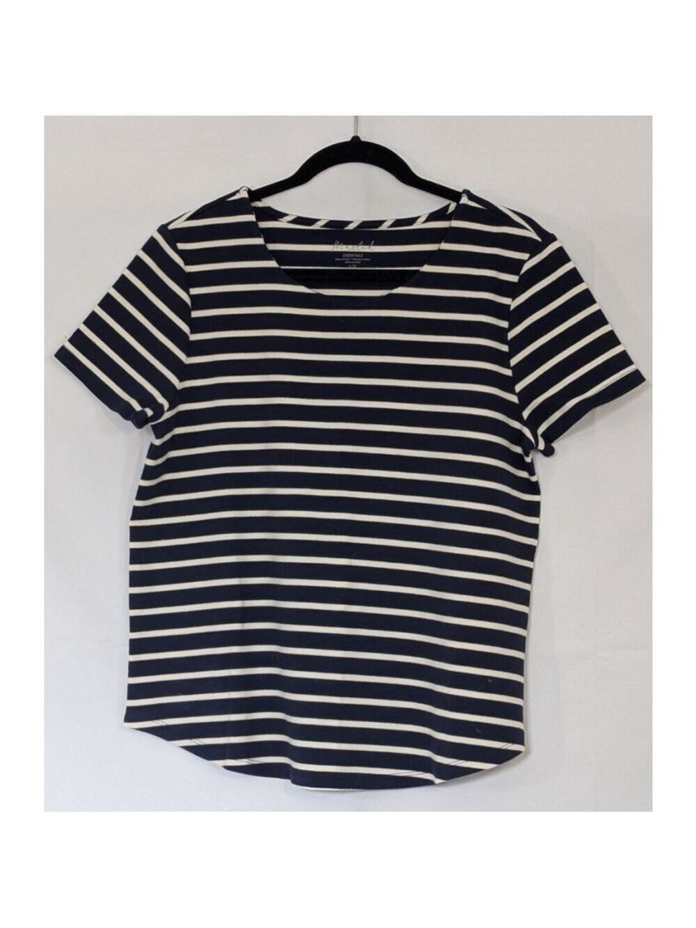 Marled Essentials T Shirt Navy White Large Striped Top
